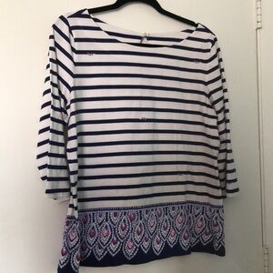 Lilly Pulitzer striped Tee shirt XL  peacock print